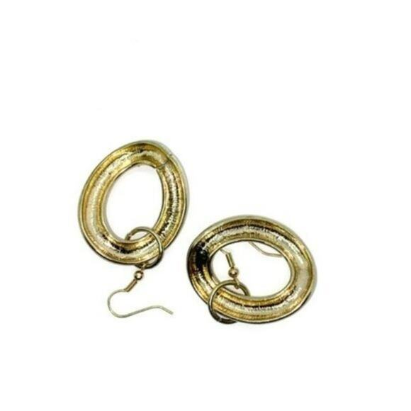 Gold-Tone Round Circle Dangle Earrings - Picture 3 of 3